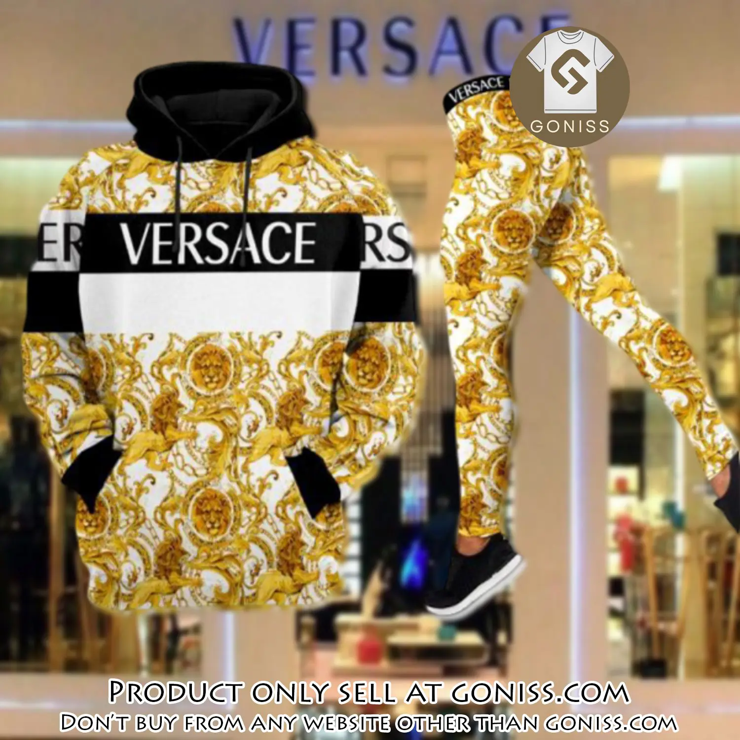 Gianni versace gold white hoodie legging set luxury for women gn0043747